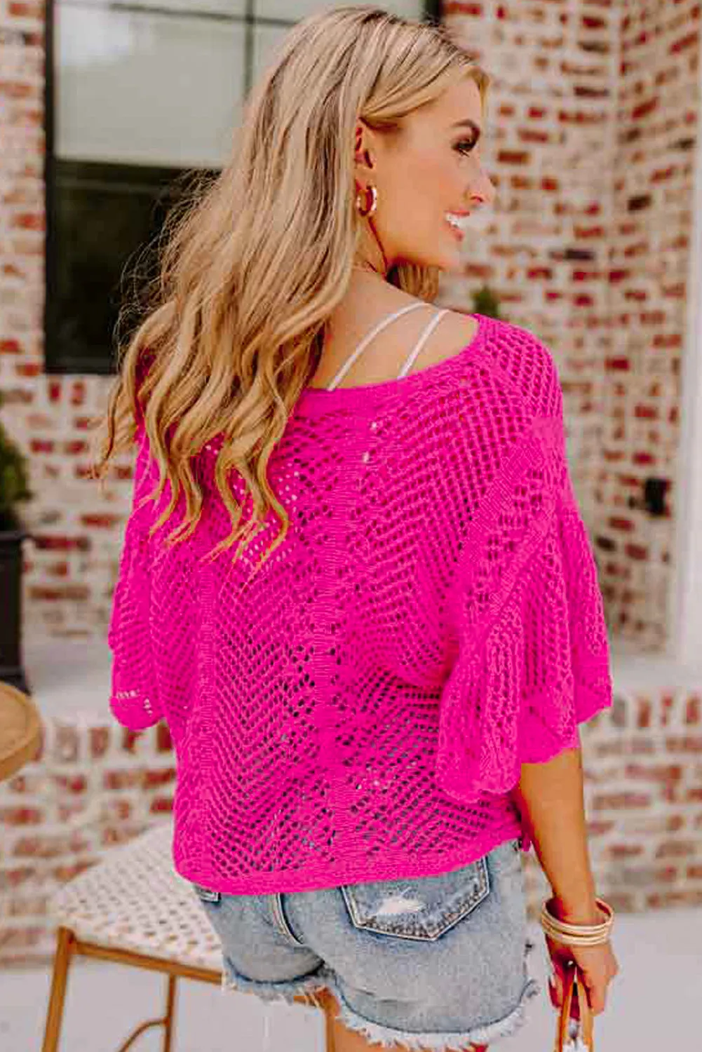 Pink Knit Scallop Edge Top