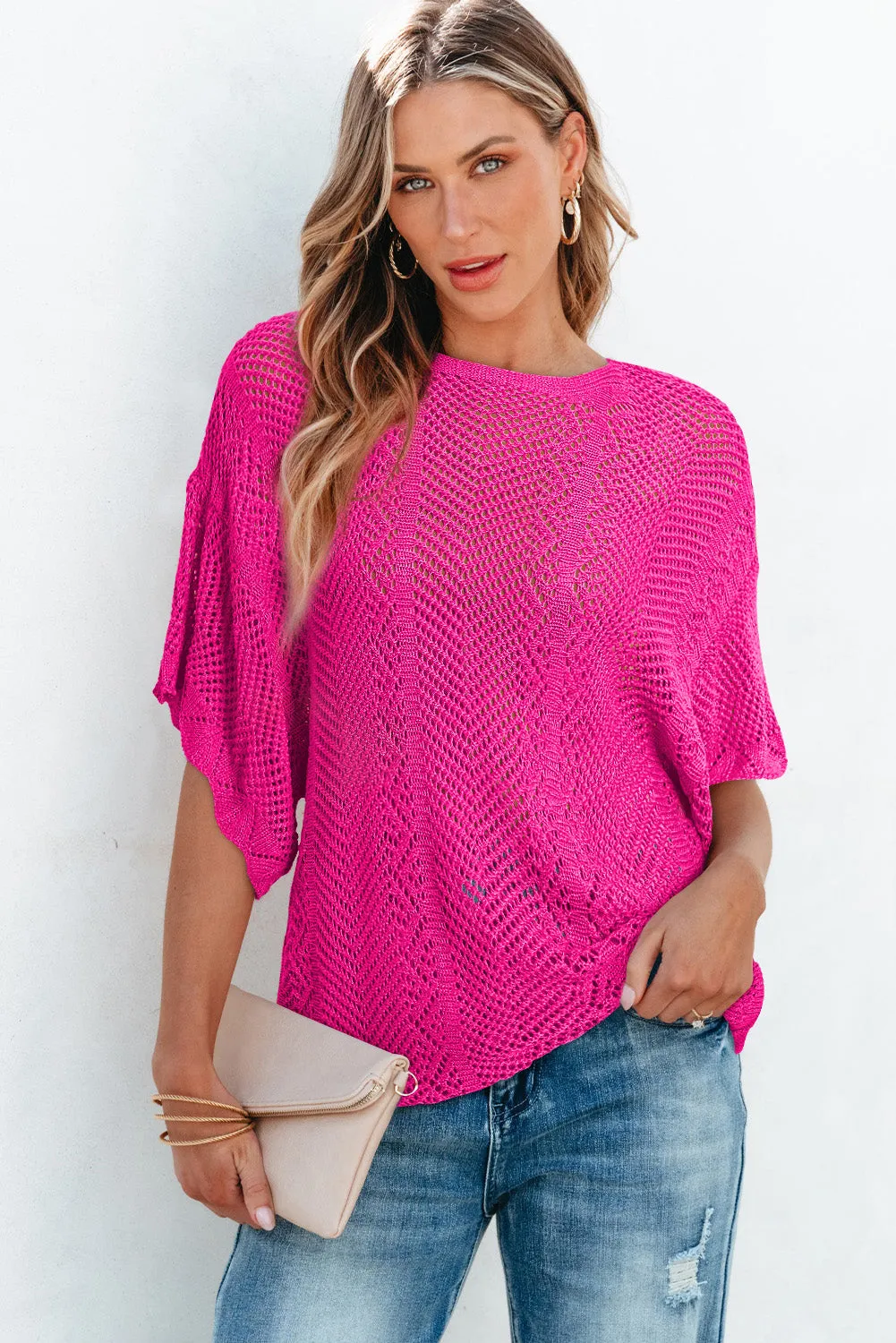 Pink Knit Scallop Edge Top