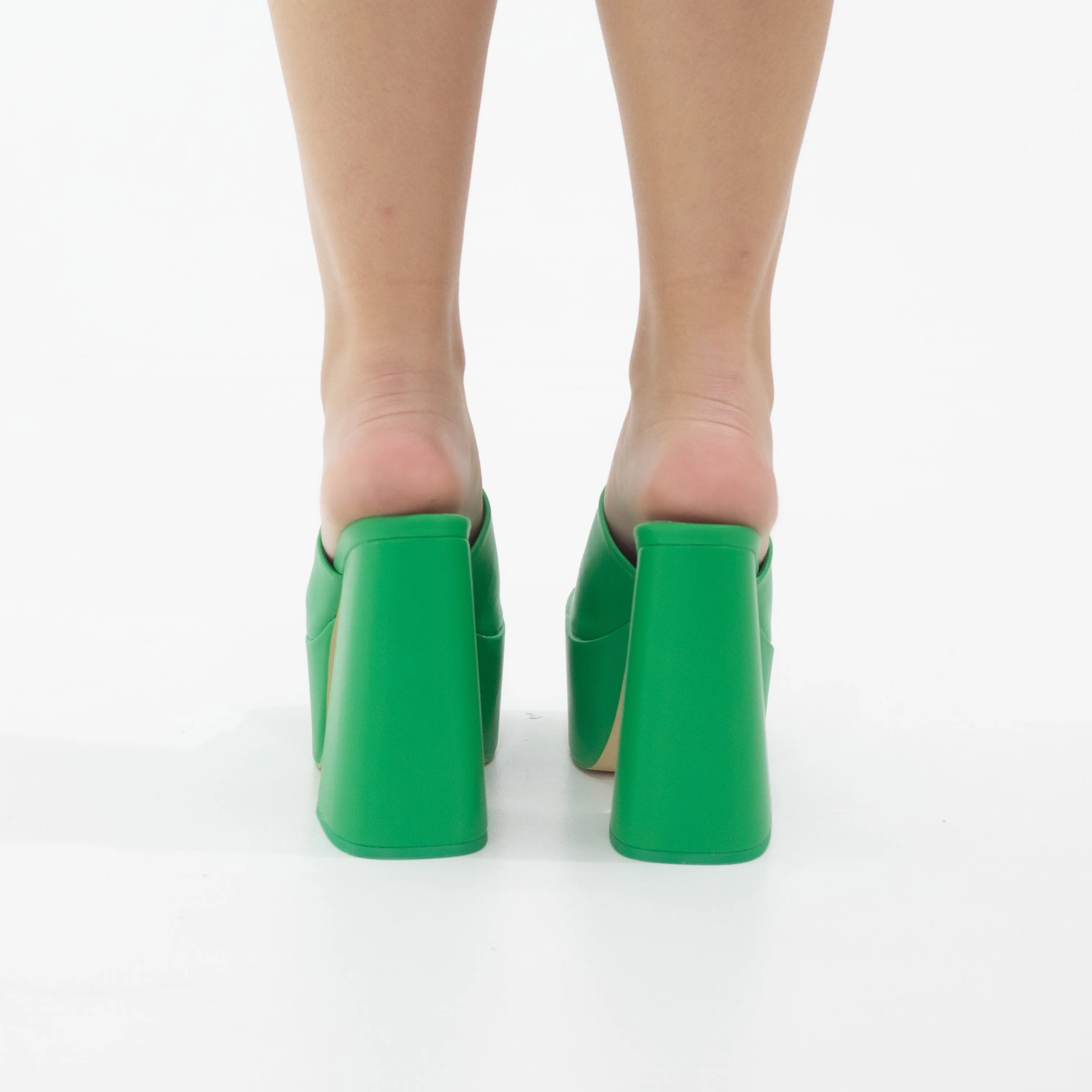 Porto platform slide on 14cm thick heel PU green