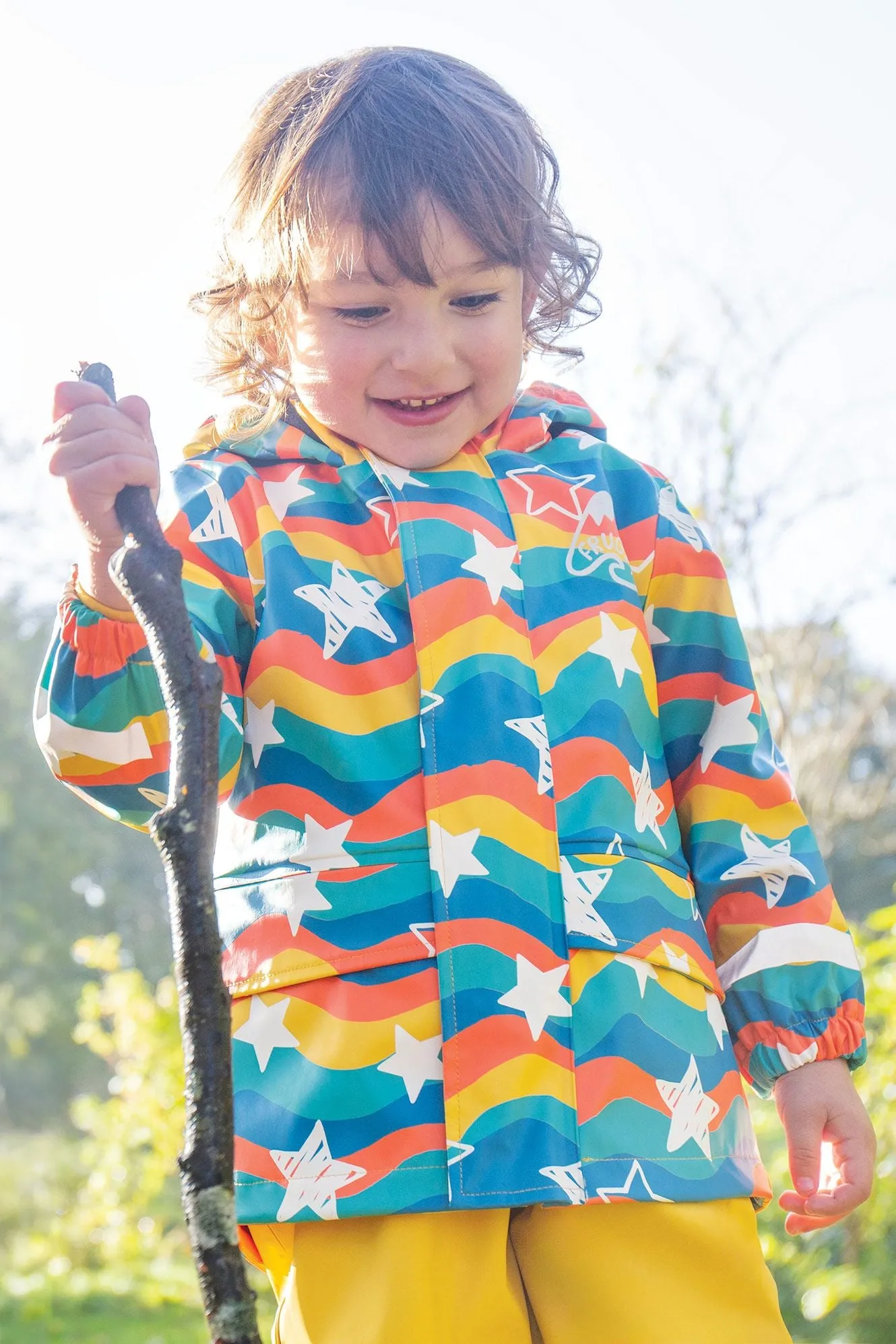 Puddlebuster Coat- Frugi -Wavy Rainbow Stars- Lined Waterproof Kids Coat (Puddle Buster Coat)