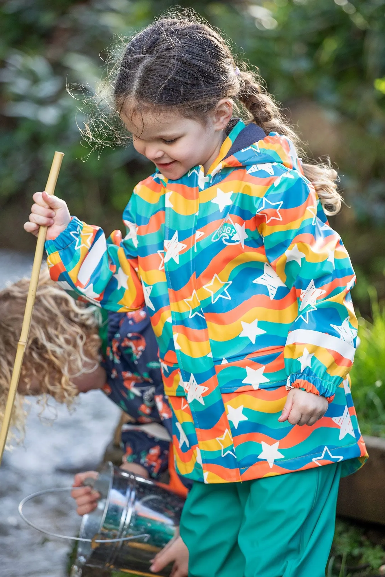 Puddlebuster Coat- Frugi -Wavy Rainbow Stars- Lined Waterproof Kids Coat (Puddle Buster Coat)