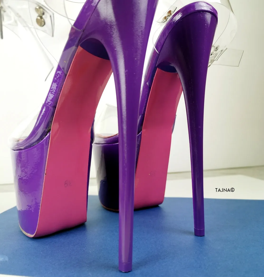 Purple Gloss Transparent Strap Sandals