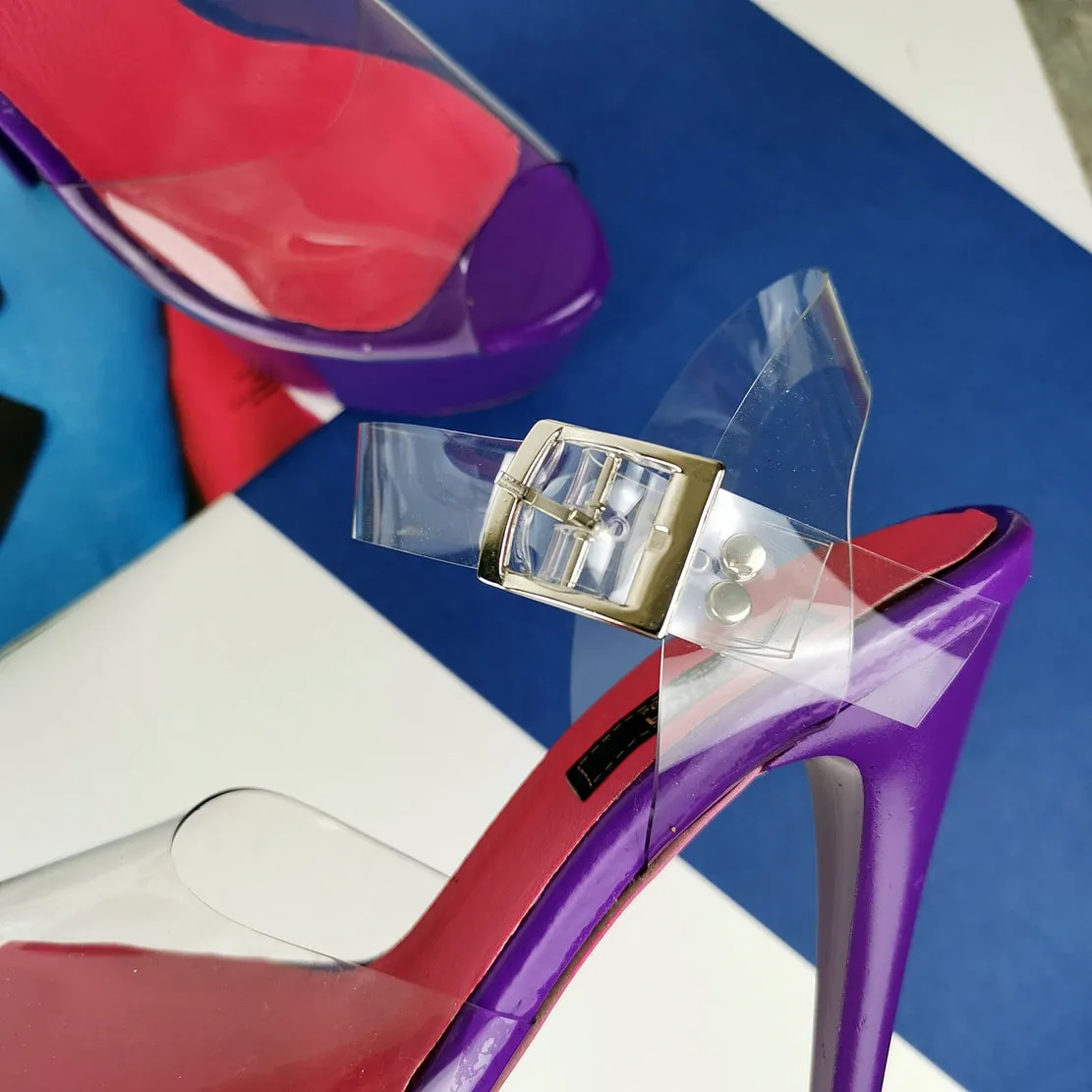 Purple Gloss Transparent Strap Sandals