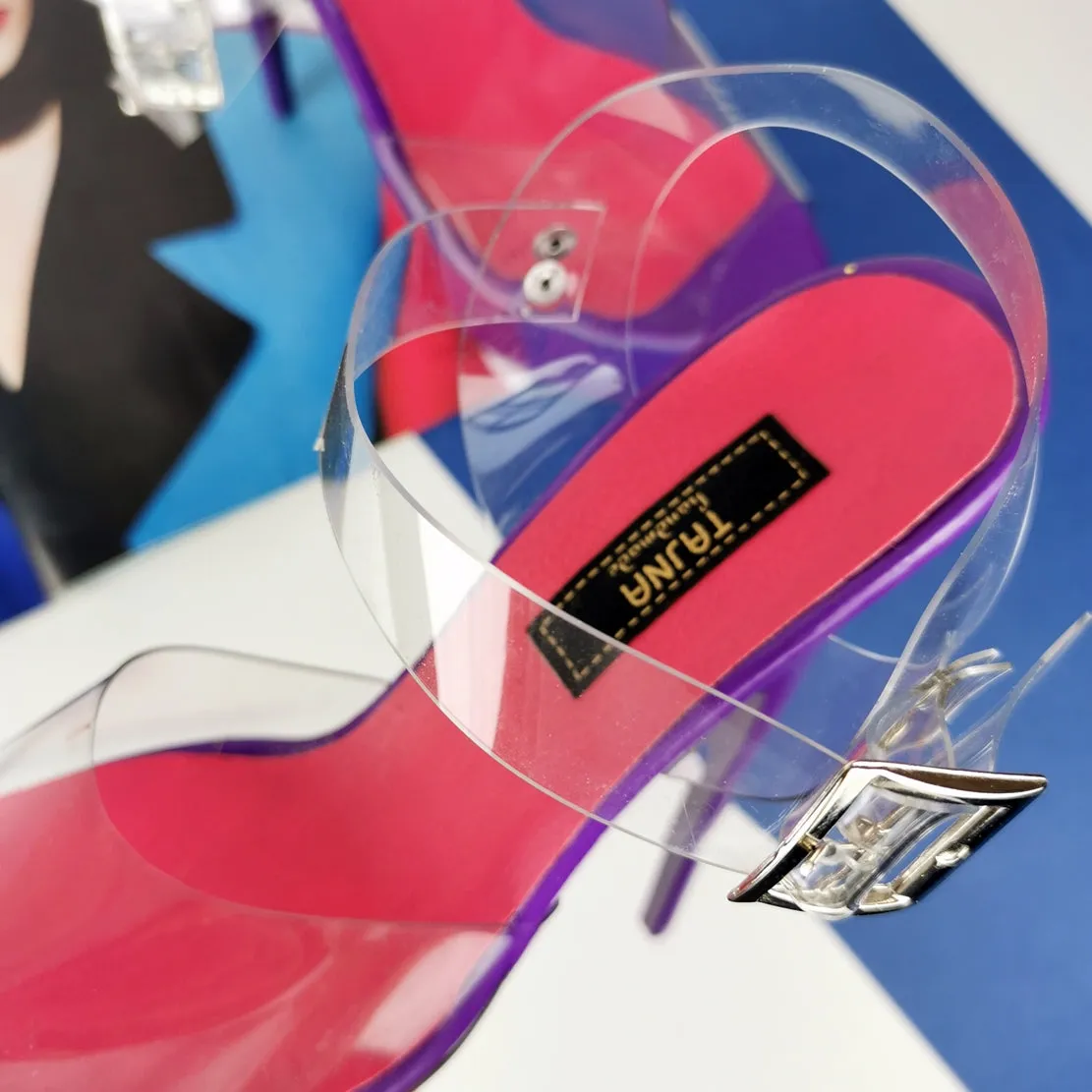 Purple Gloss Transparent Strap Sandals