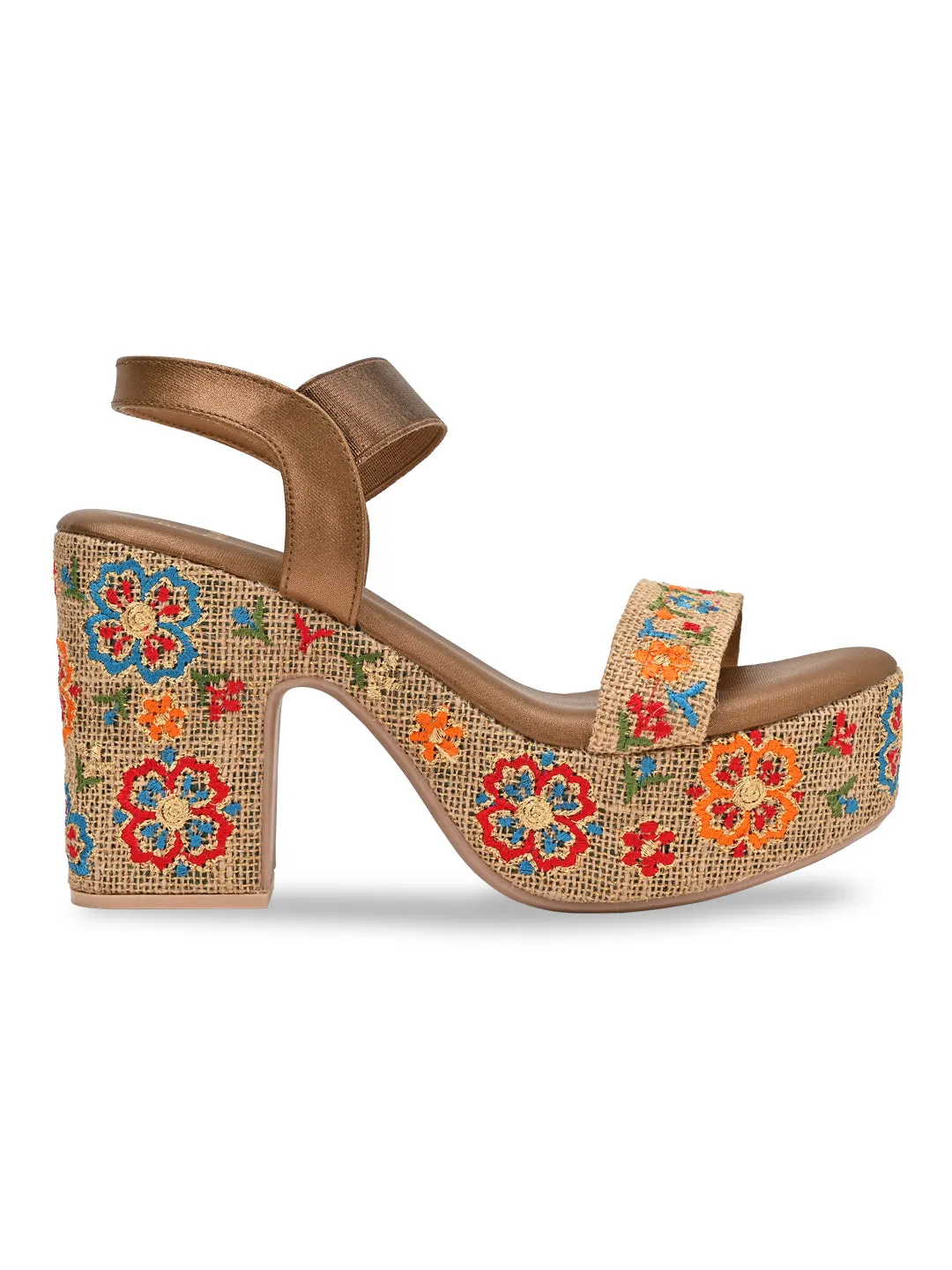 Rocia By Regal Antique Gold Women Embroidered Platforms