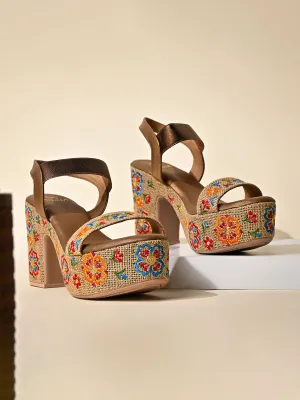 Rocia By Regal Antique Gold Women Embroidered Platforms