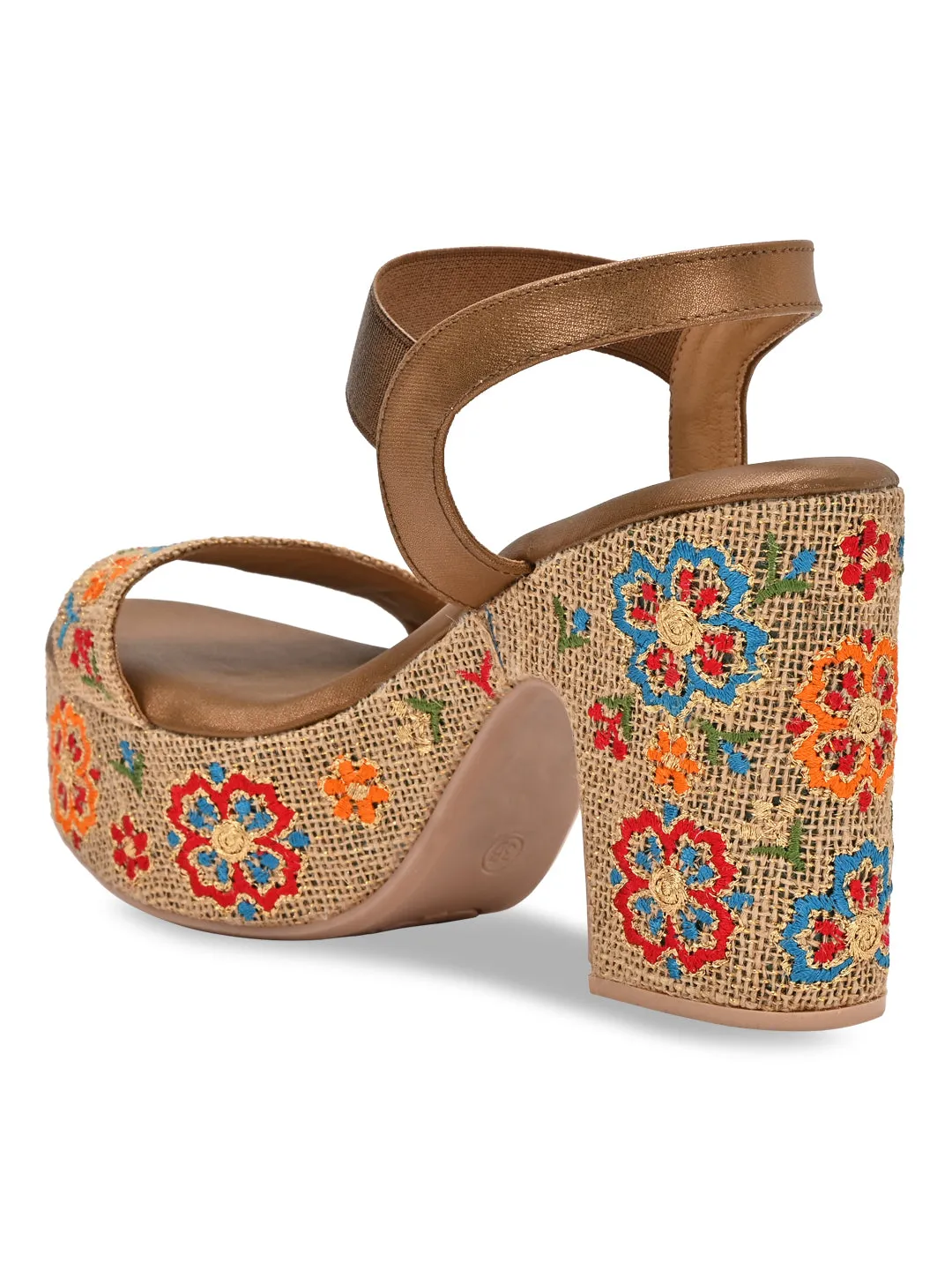 Rocia By Regal Antique Gold Women Embroidered Platforms