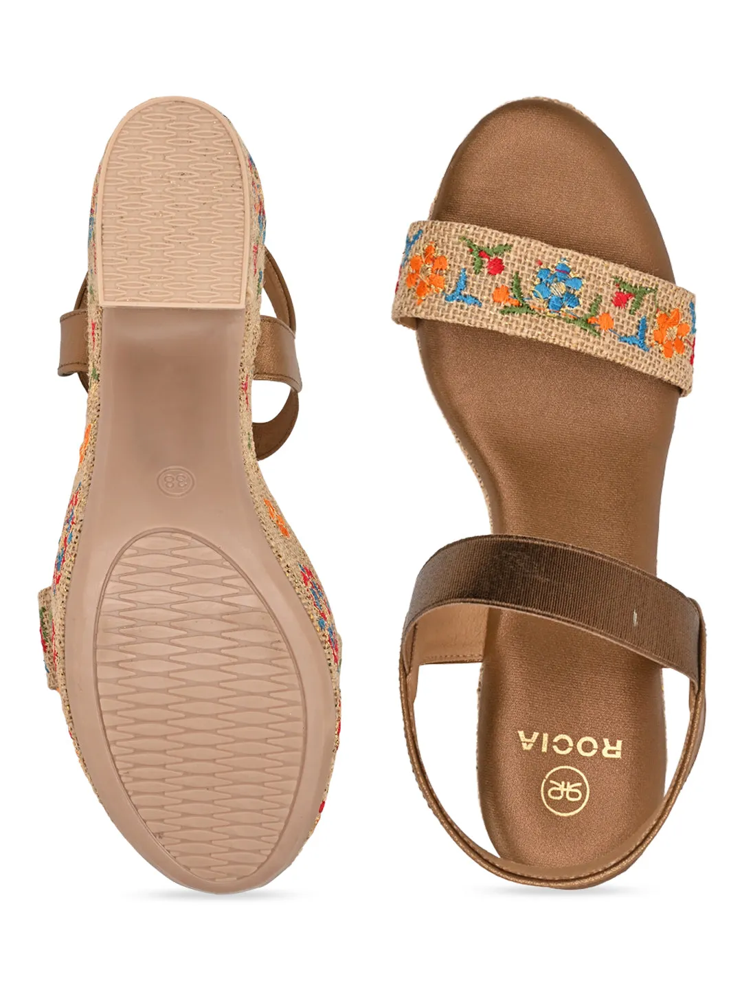 Rocia By Regal Antique Gold Women Embroidered Platforms