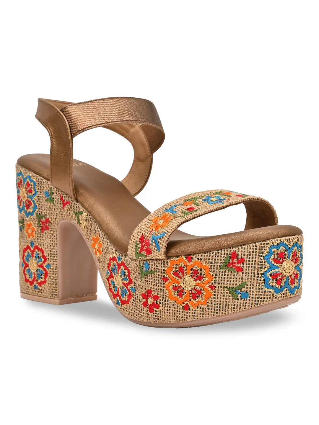 Rocia By Regal Antique Gold Women Embroidered Platforms