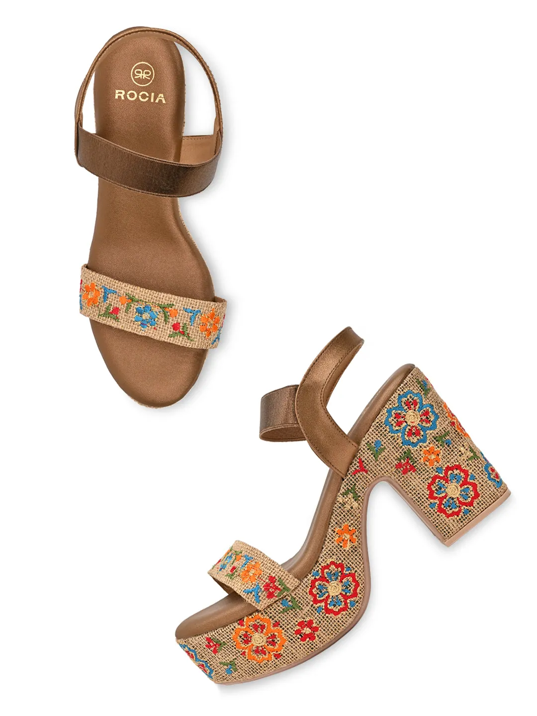 Rocia By Regal Antique Gold Women Embroidered Platforms