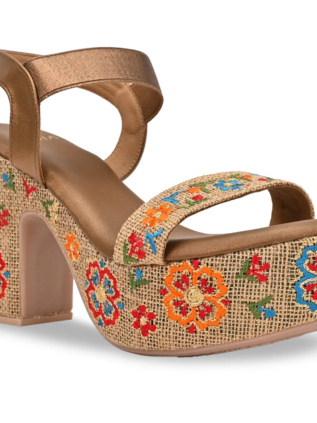 Rocia By Regal Antique Gold Women Embroidered Platforms