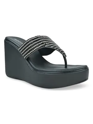 Rocia By Regal Black Women Diamond Encrusted High Platform