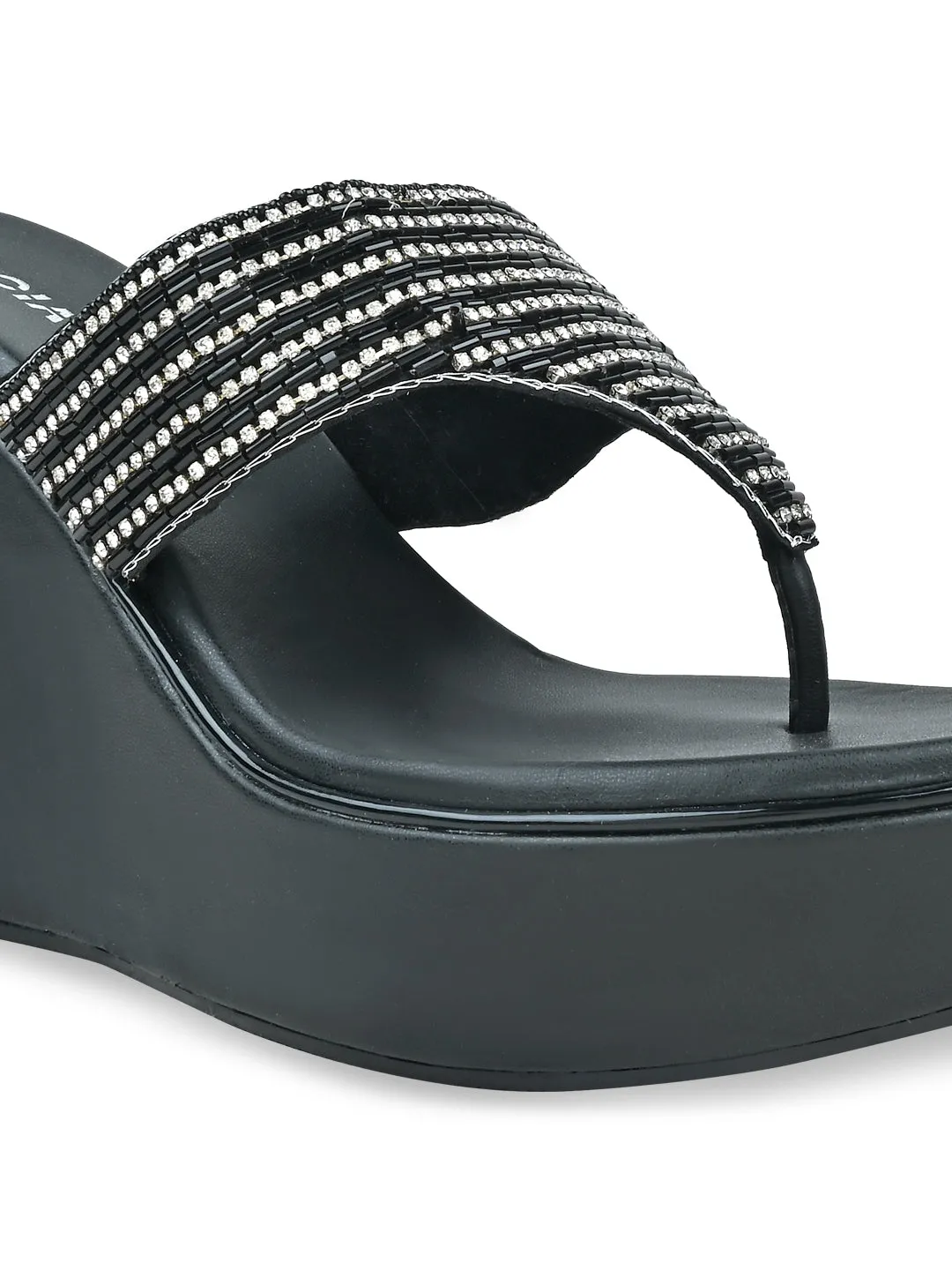 Rocia By Regal Black Women Diamond Encrusted High Platform