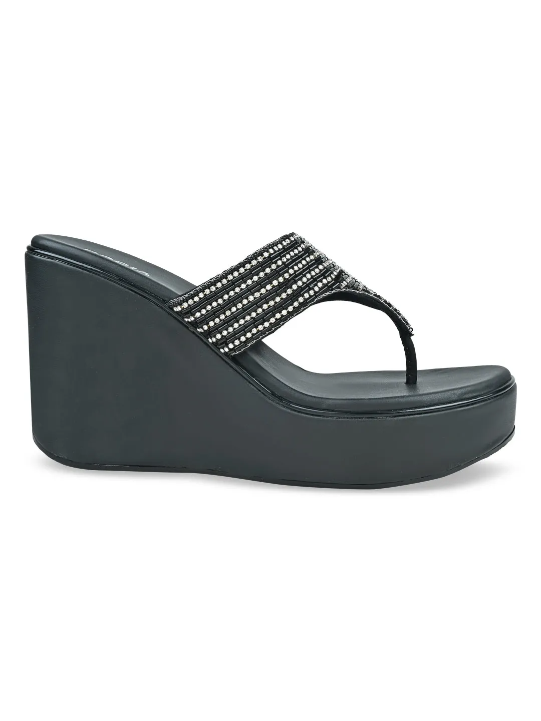 Rocia By Regal Black Women Diamond Encrusted High Platform