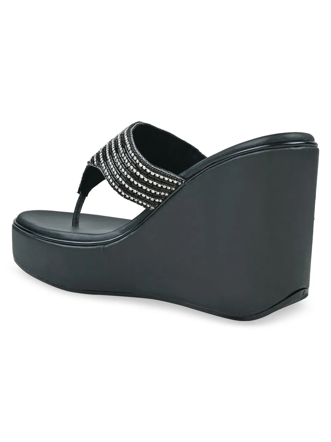 Rocia By Regal Black Women Diamond Encrusted High Platform