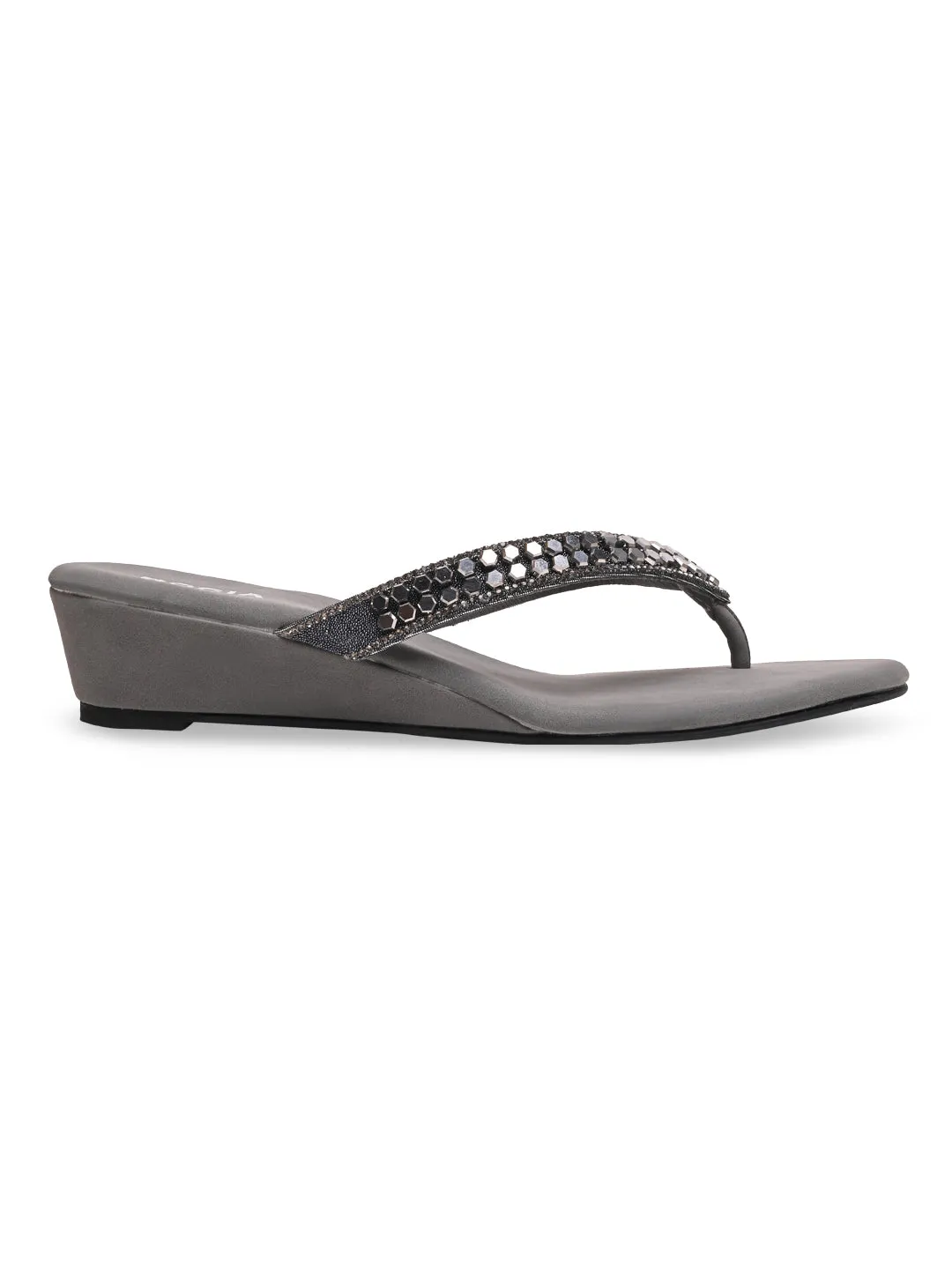 Rocia By Regal Grey Women Casual Embroidered Wedges