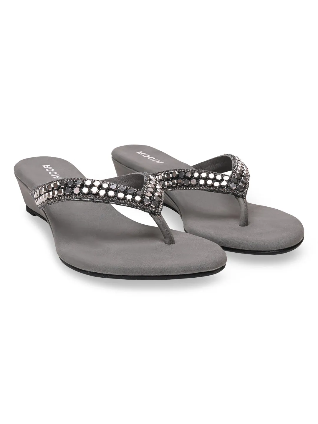 Rocia By Regal Grey Women Casual Embroidered Wedges