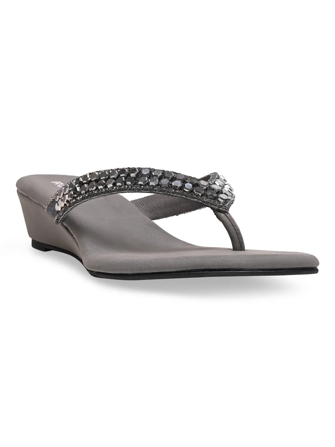 Rocia By Regal Grey Women Casual Embroidered Wedges