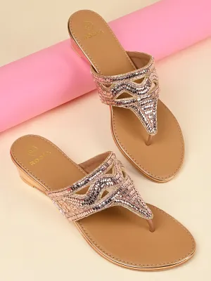 Rocia By Regal Rose Gold Women Embroidered Wedges