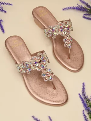 Rocia By Regal Rose Gold Women Heavy Embroidered Small Wedges