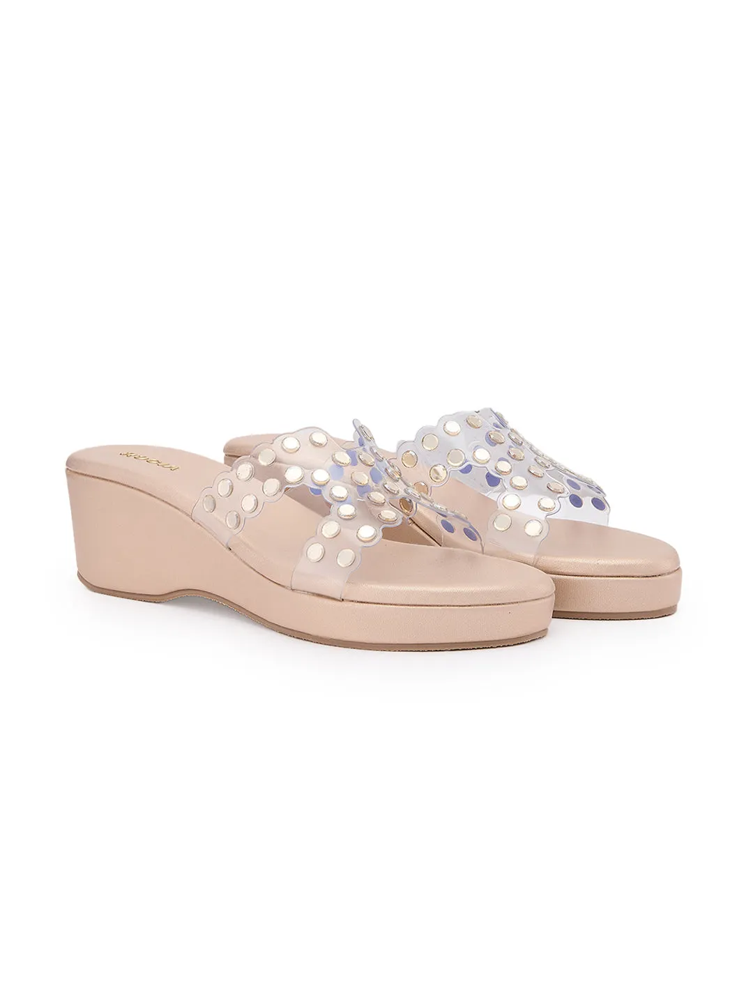 Rocia By Regal Rose Gold Women Vinyl Studded Platforms