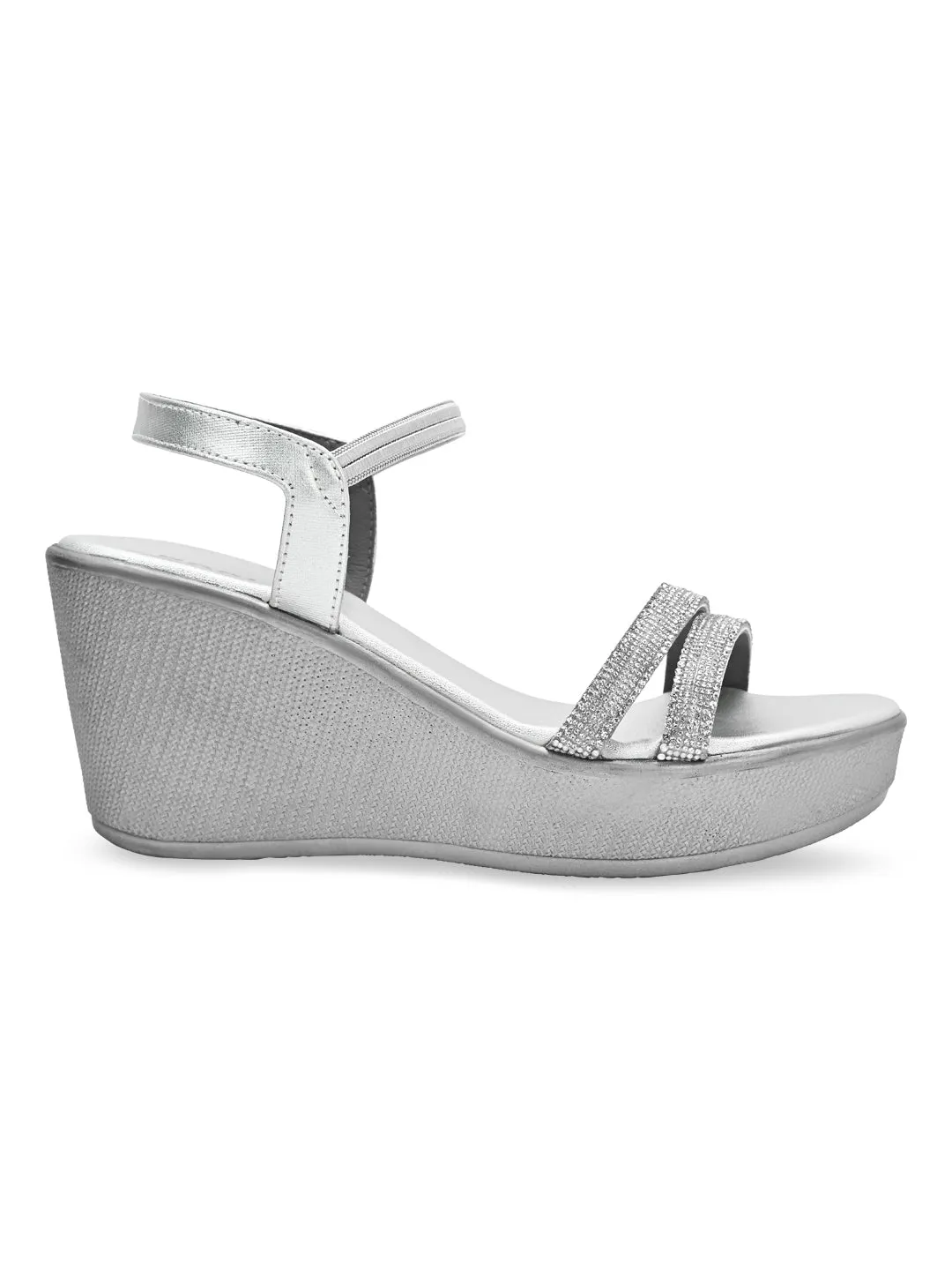 Rocia By Regal Silver Women Diamante Strap High Platforms