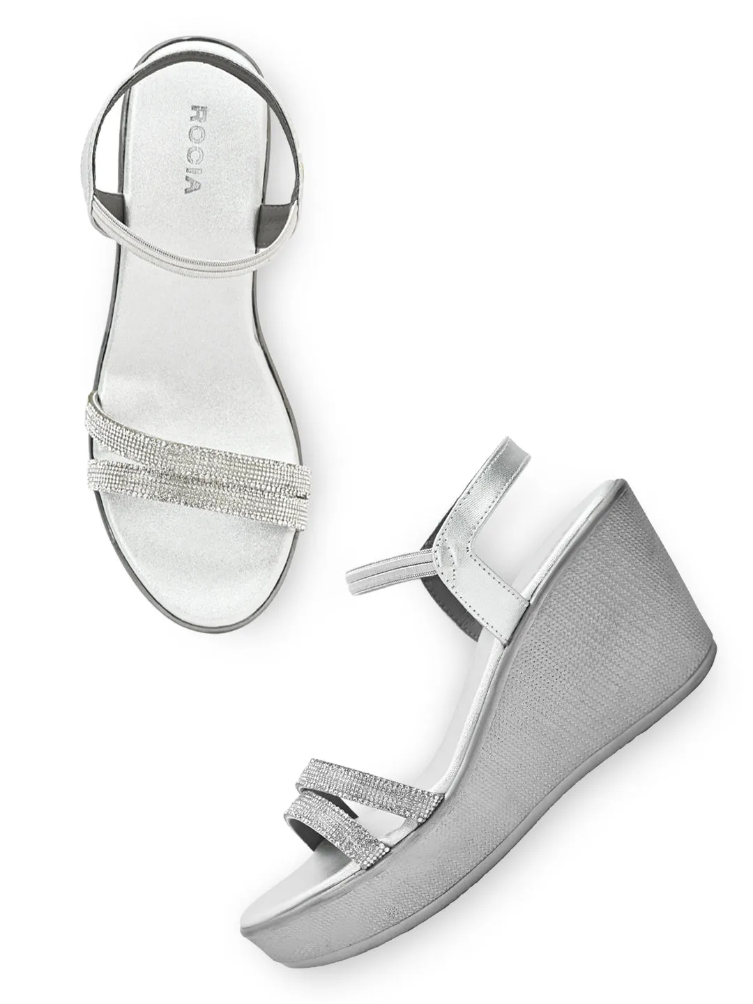 Rocia By Regal Silver Women Diamante Strap High Platforms