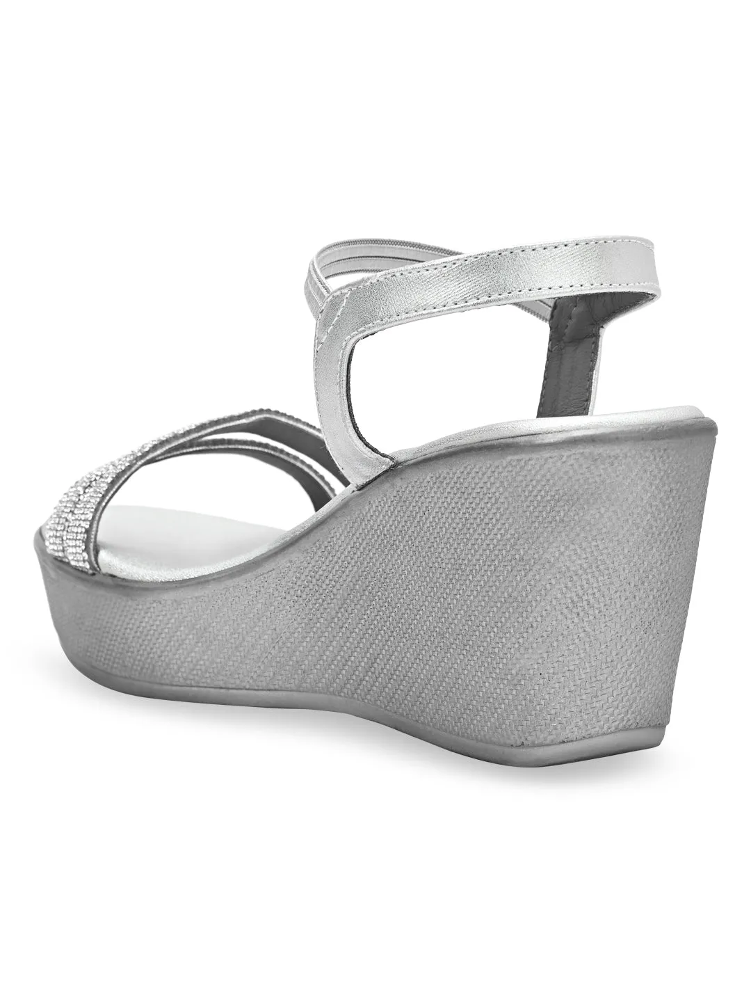 Rocia By Regal Silver Women Diamante Strap High Platforms