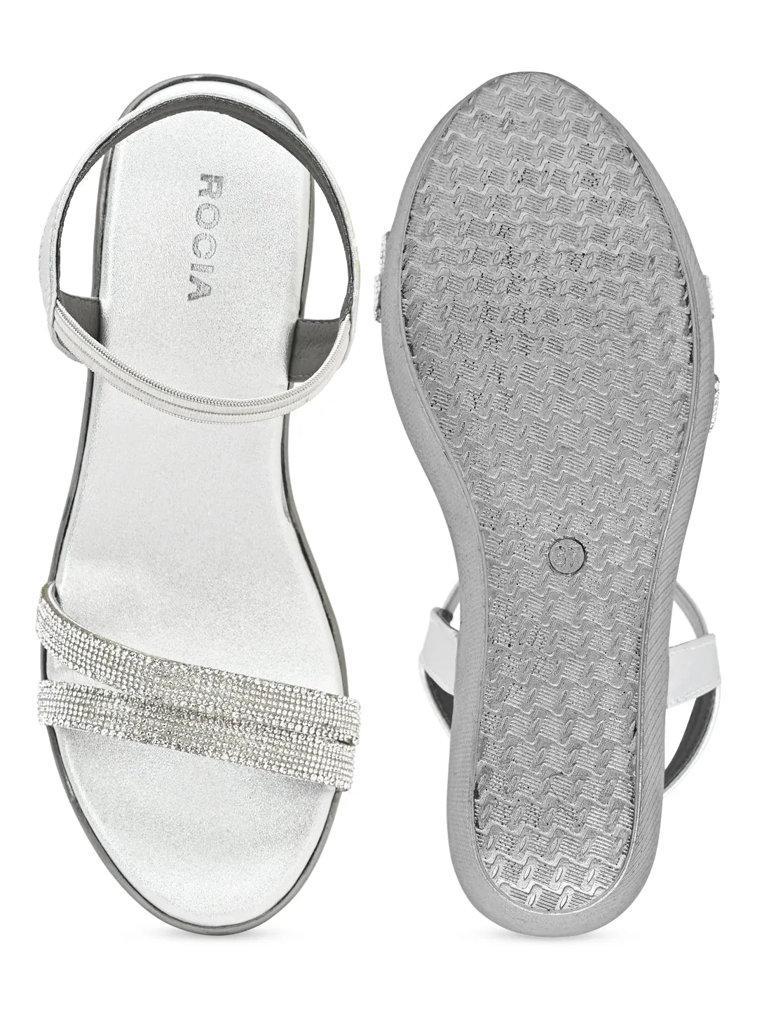 Rocia By Regal Silver Women Diamante Strap High Platforms