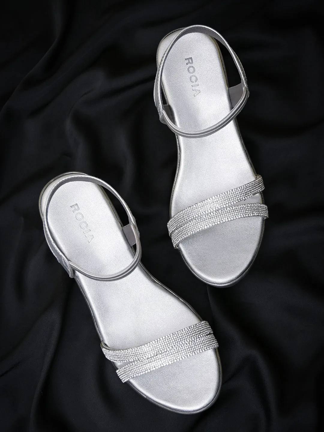 Rocia By Regal Silver Women Diamante Strap High Platforms