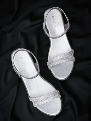 Rocia By Regal Silver Women Diamante Strap High Platforms