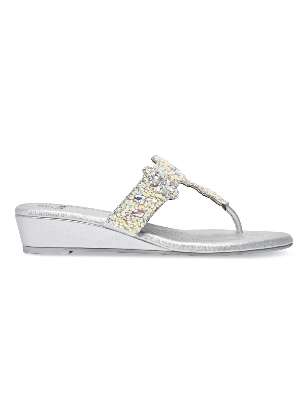 Rocia By Regal Silver Women Heavy Embroidered Small Wedges