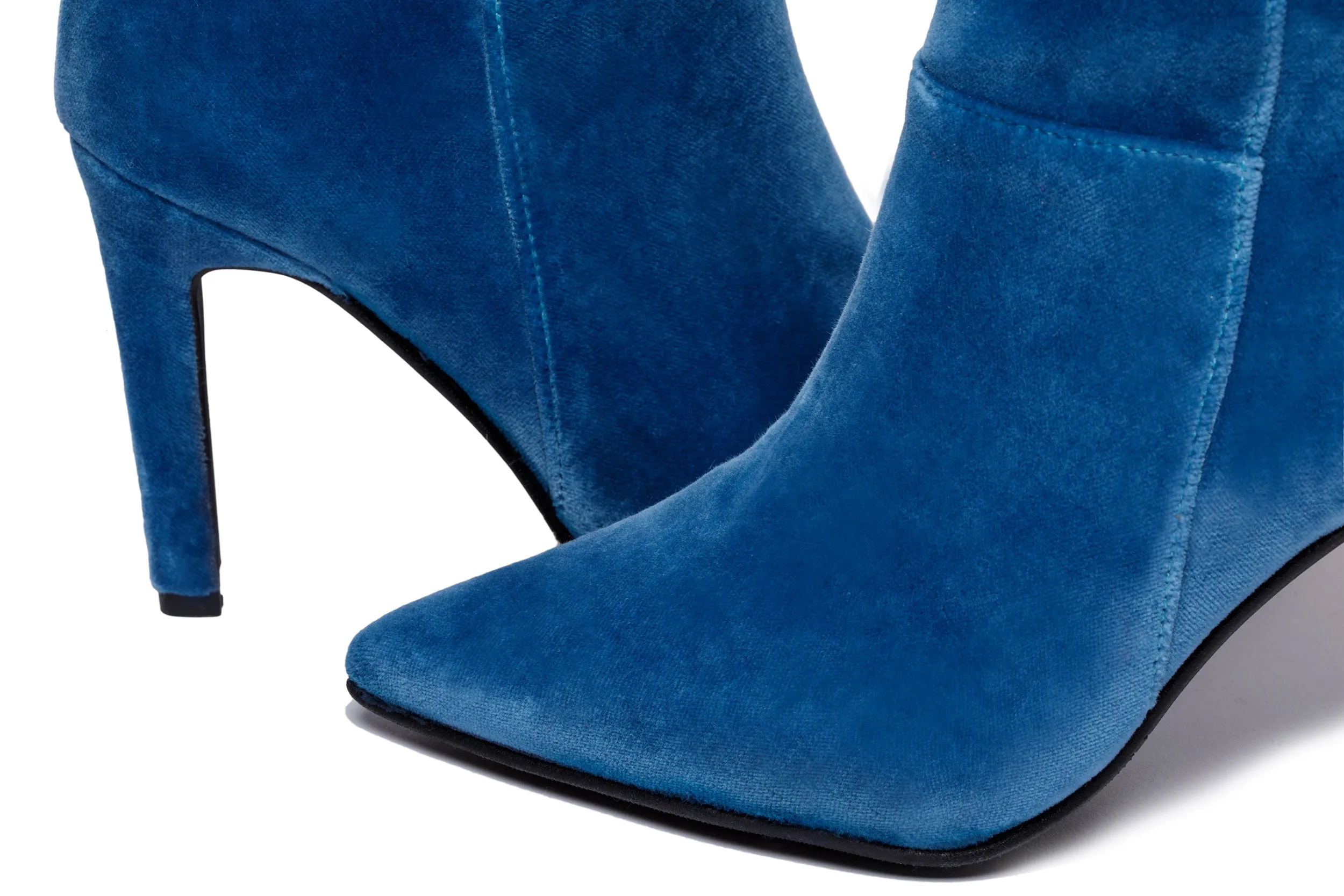 ROSE HIGH HEELS BOOTS VELVET BLUE