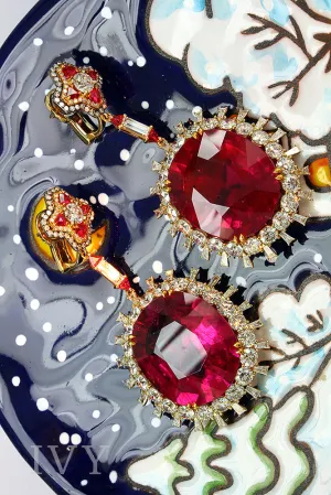 Rubellite and Diamond Earrings