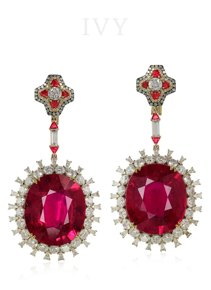 Rubellite and Diamond Earrings