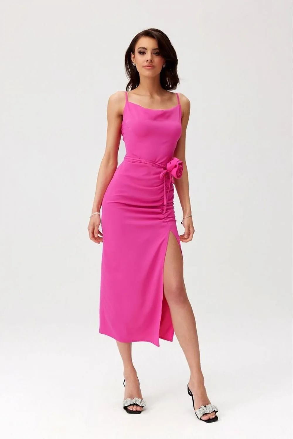 Sexy decorative rose slit cocktail dress