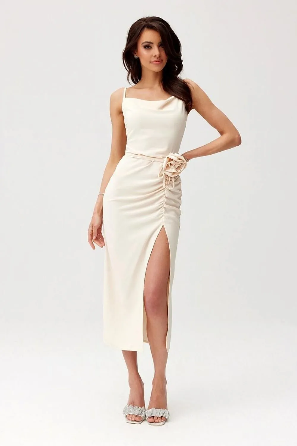 Sexy decorative rose slit cocktail dress