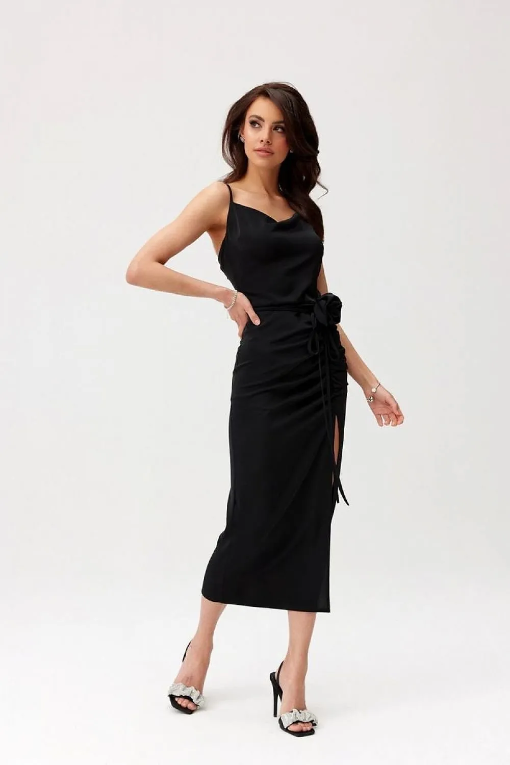 Sexy decorative rose slit cocktail dress