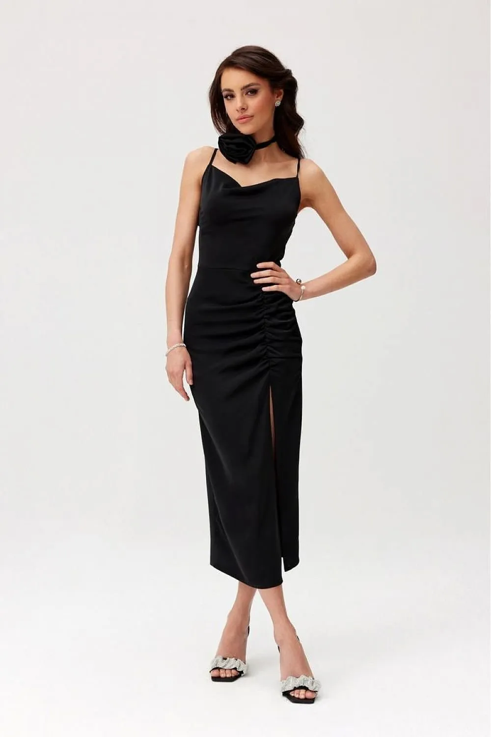 Sexy decorative rose slit cocktail dress