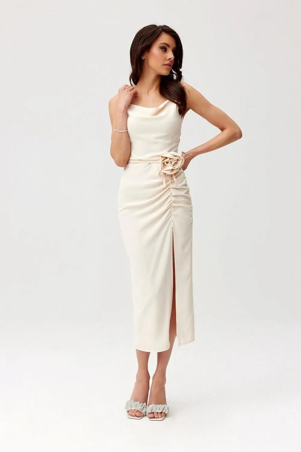 Sexy decorative rose slit cocktail dress