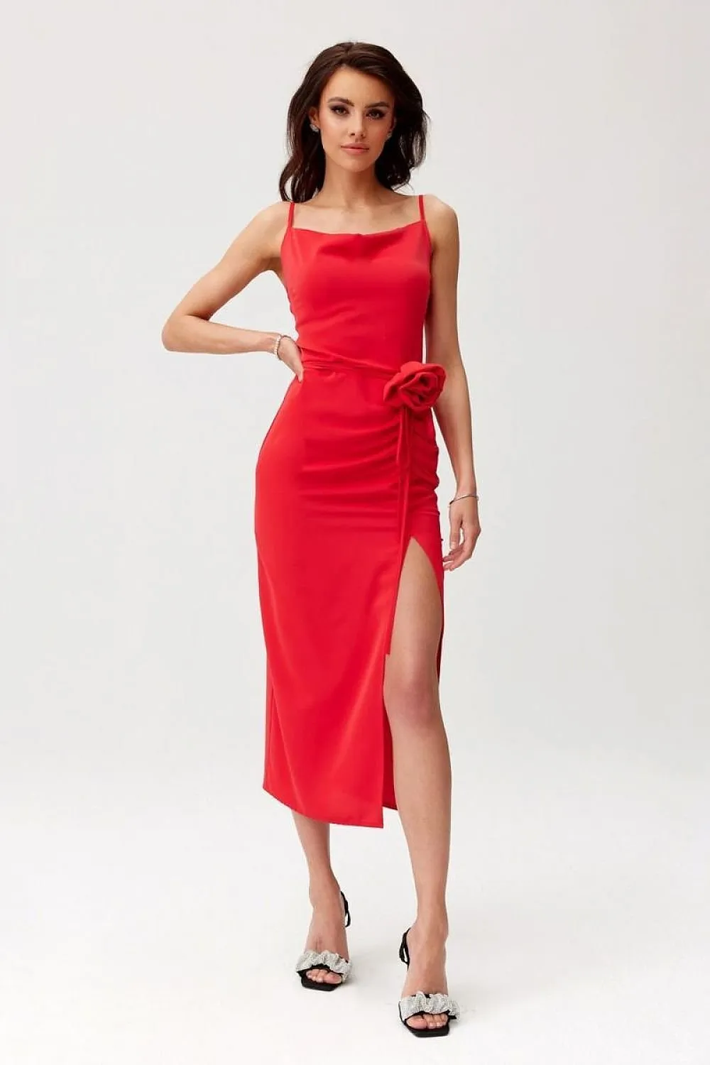 Sexy decorative rose slit cocktail dress