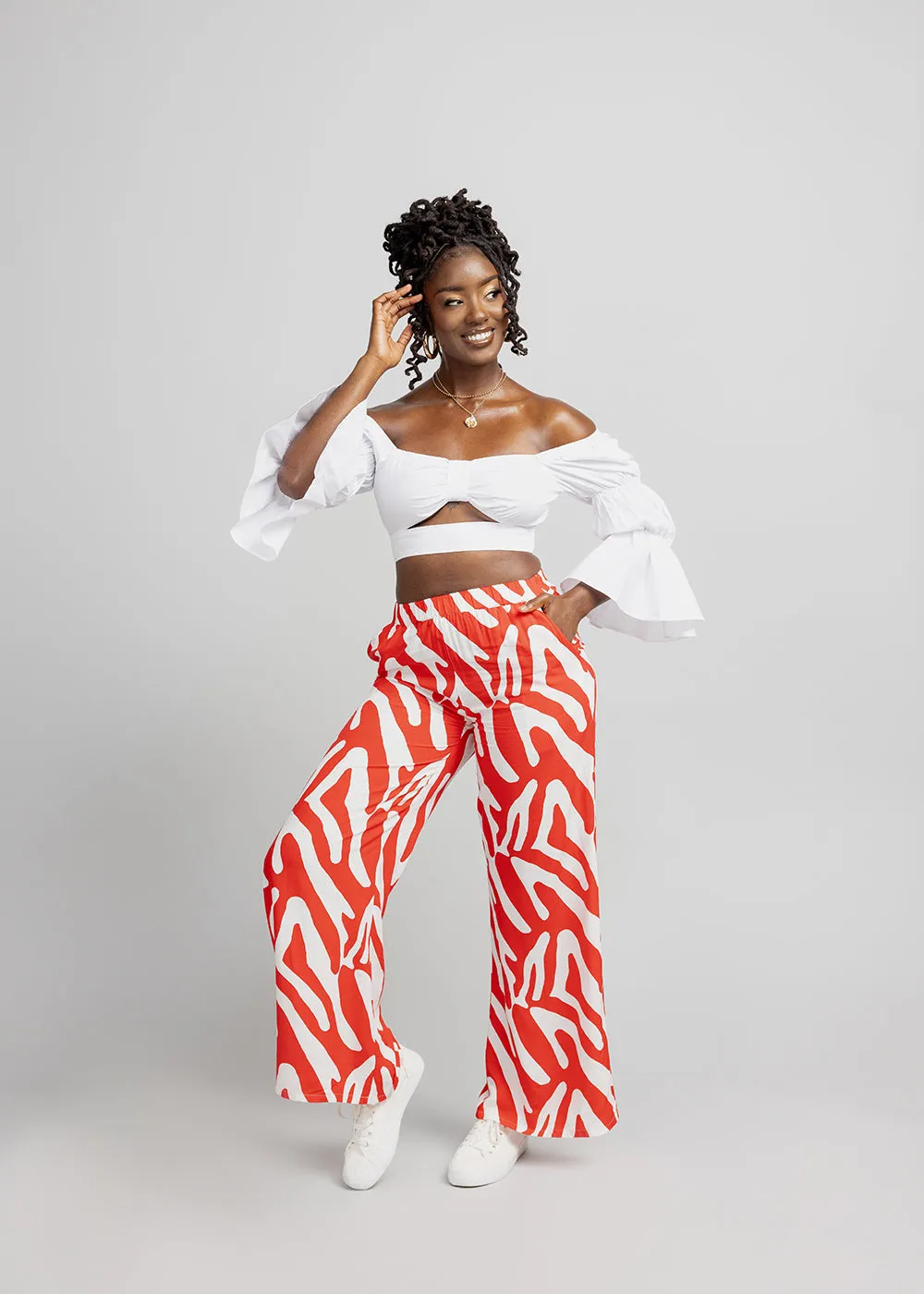 Sika Women's African Print Wide Leg Pants (Deep Orange Zebra Abstract) - Clearance