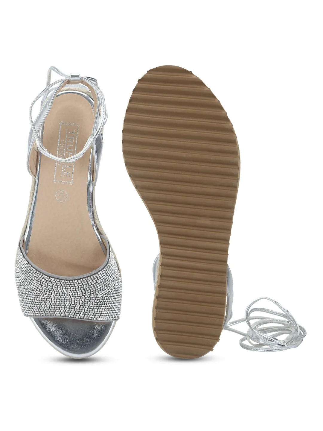 Silver Diamond Lace-Up Wedges