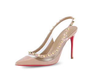 Spiky PVC Slingback Pink Sole Pumps
