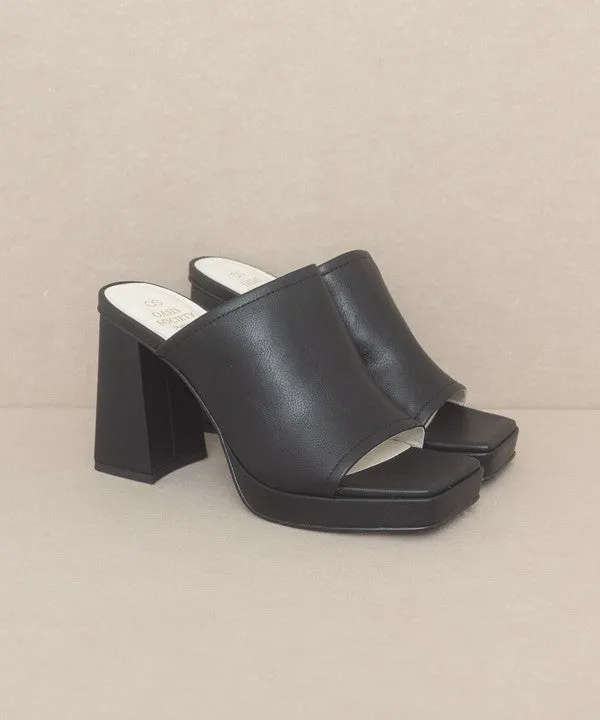 Square Toe Slide Platform Heels