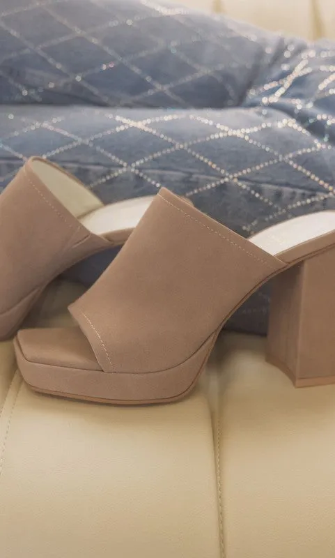 Square Toe Slide Platform Heels