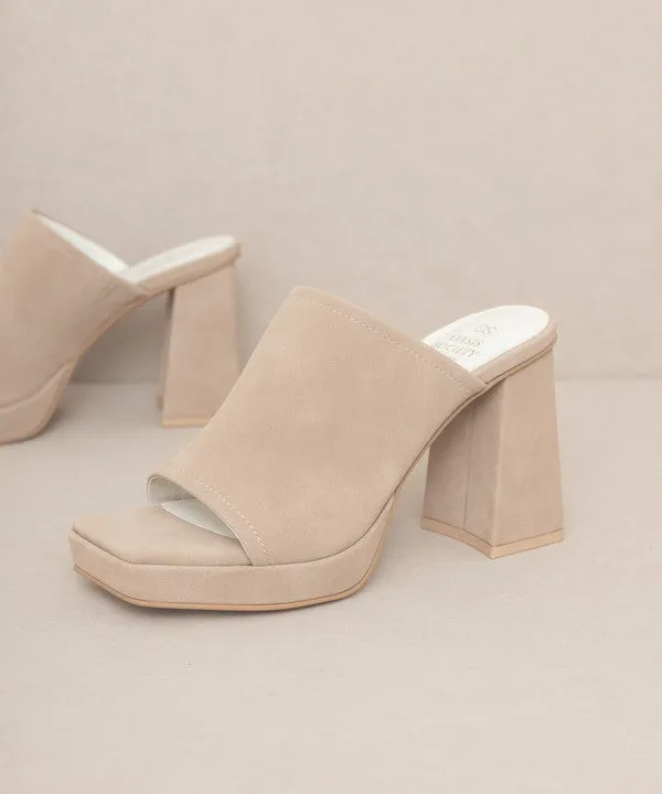 Square Toe Slide Platform Heels