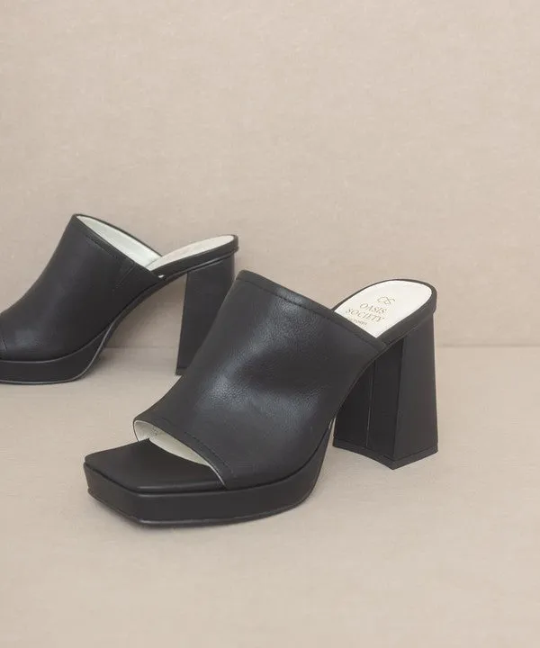 Square Toe Slide Platform Heels