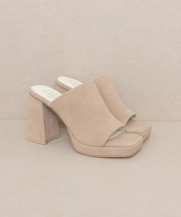 Square Toe Slide Platform Heels
