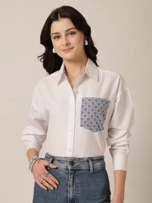 Style Quotient Women Solid Oversize Shirt with Printed pocket